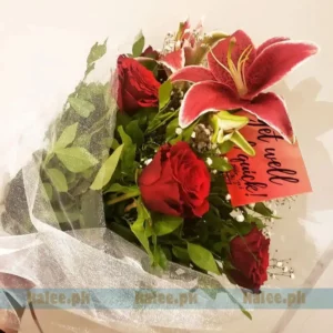 Lily & Red Rose Flowers With Baby Bud Bouquet