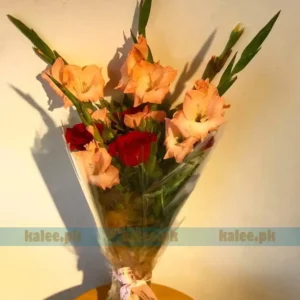 Pink Glade With Imported Red Rose Flowers Bouquet