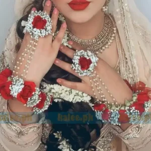 Imported Red Rose Bridal Kangan & Rings With Baby Bud