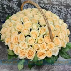 75 Imported White Rose Flowers Basket