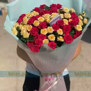 50 Imported White & Yellow Rose Flowers Bouquet