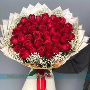 40 Imported Red Rose Flowers With Baby Bud Bouquet